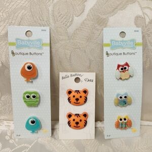 Cute Monster, Tiger, & Owl Shaped Buttons NWT Babyville Boutique And Dritz